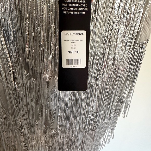 Fashion Nova Sequin Fringe Mini Dress - Silver NWT - 1X - Picture 5 of 8